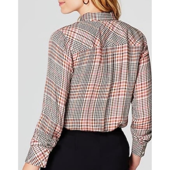 J Jill Ruffled Plaid Button Down Shirt Blouse Tea Rose L - Picture 5 of 16